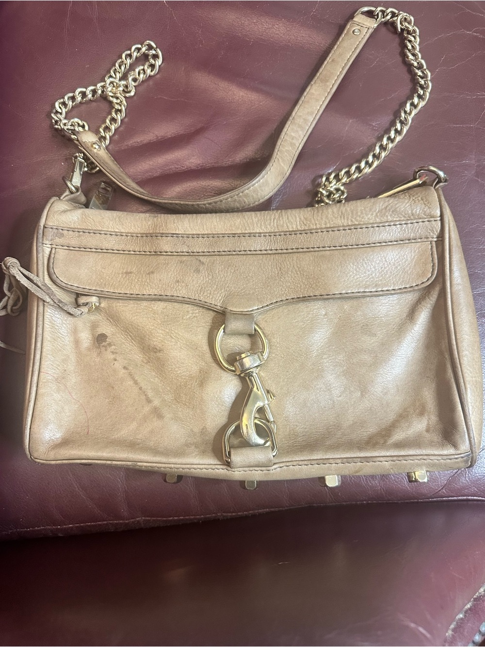 Rebecca Minkoff Light Tan Leather Shoulder Bag with Gold Chain